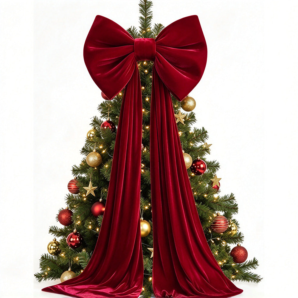 40x230cm Oversized Velvet Christmas Tree Bow with Long Streamers