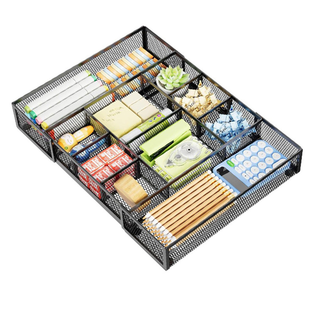 Expandable Desktop Drawer Organizer Basket with Adjustable Dividers for Home Office