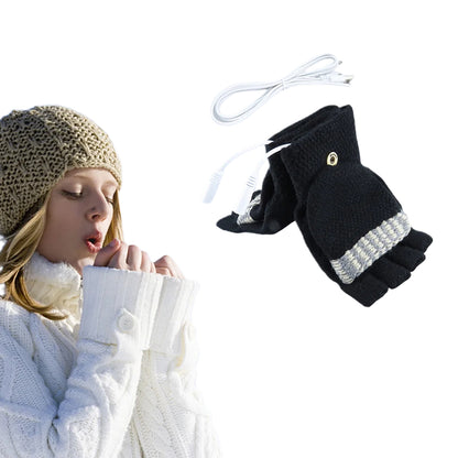 USB Heated Fingerless Gloves with Full Cover Mitten Washable Winter Warmers