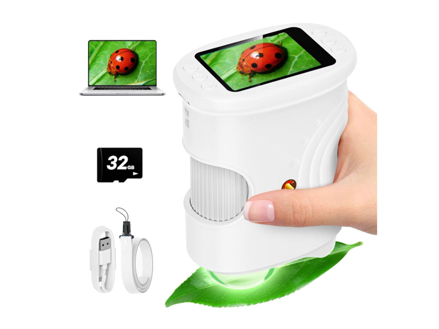 1000X Handheld Digital Microscope with 32G Card and 2.0 Inches IPS Screen