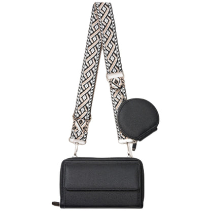PU Leather Wide Strap Crossbody Bag with Coin Pouch for Women