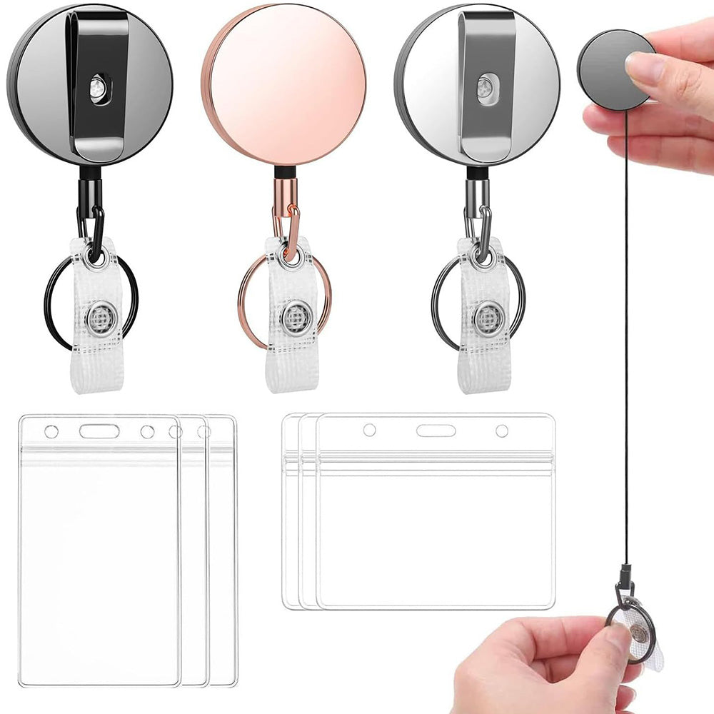 3 in 1 Retractable Key Chain Badge Holder ID Card Set for Keys Whistle