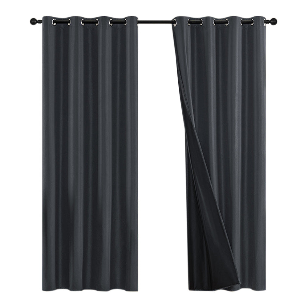 2 Pack 100 Percent Blackout Curtains with Black Liner for Bedroom Living Room and Office-Black