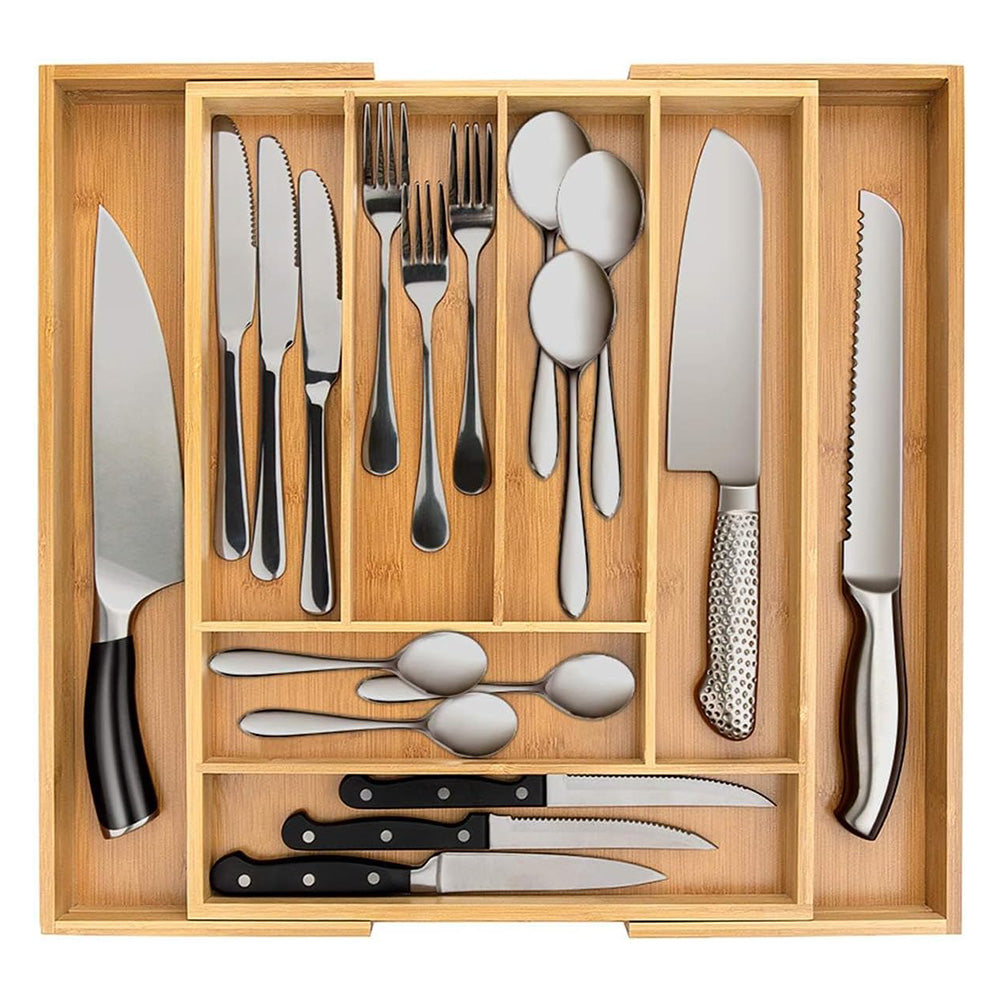 Expandable Bamboo Kitchen Drawer Organizer for Cutlery Utensils Wood Cutlery Tray in Drawer