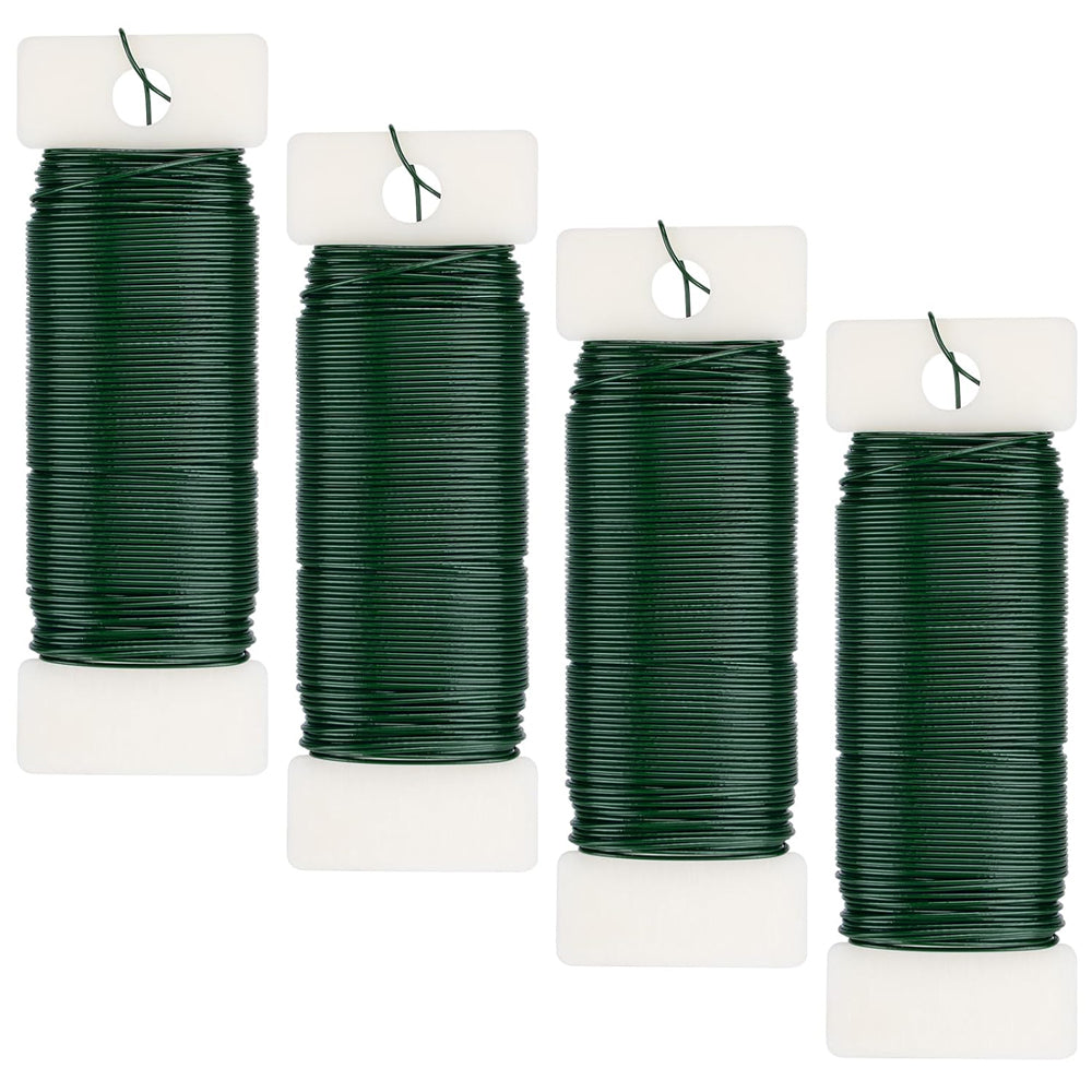 4 Pack 07mm Green Floral Wire Rolls for Christmas Wreath Crafts
