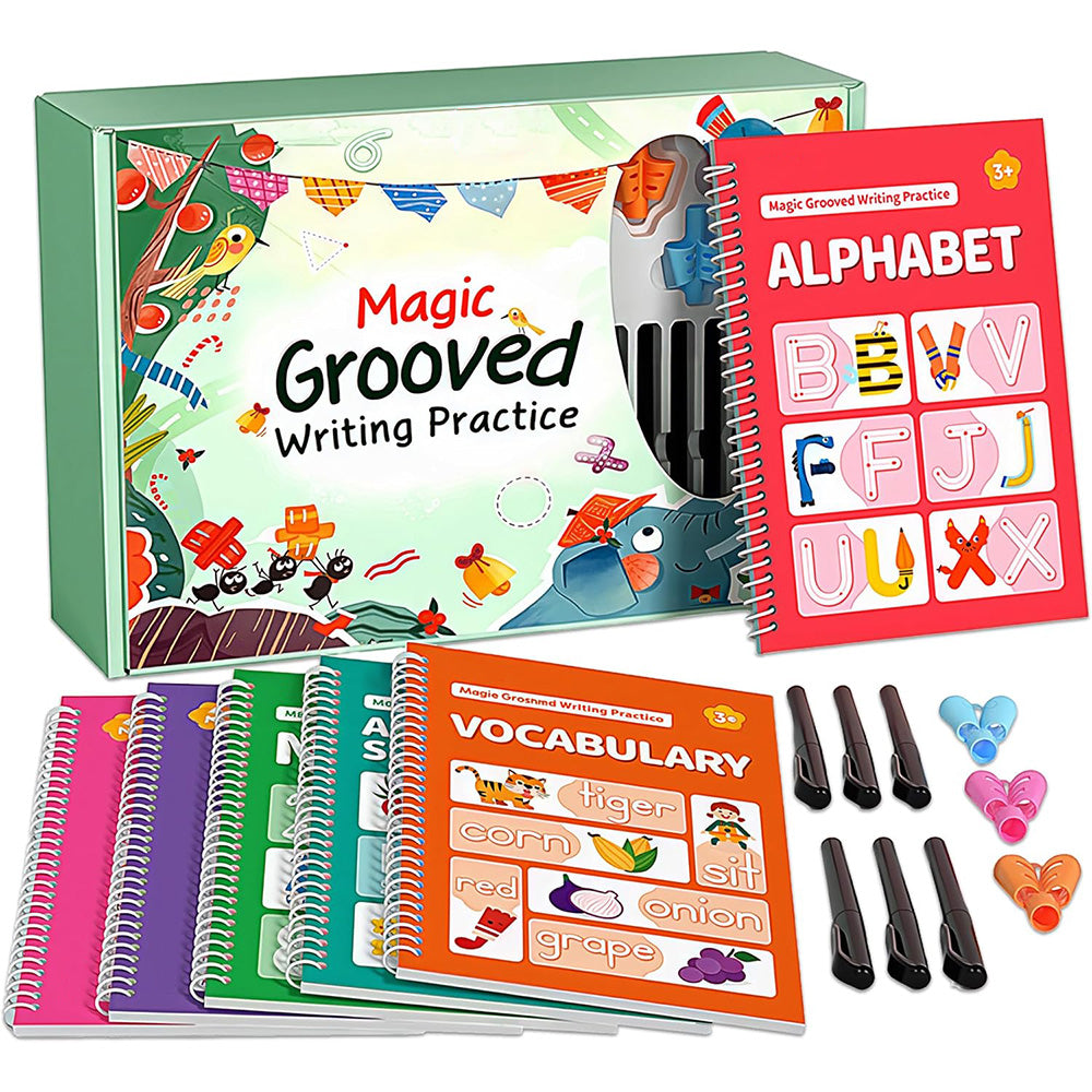 Reusable Magic Grooved Writing Practice Books with Disappearing Ink Pens