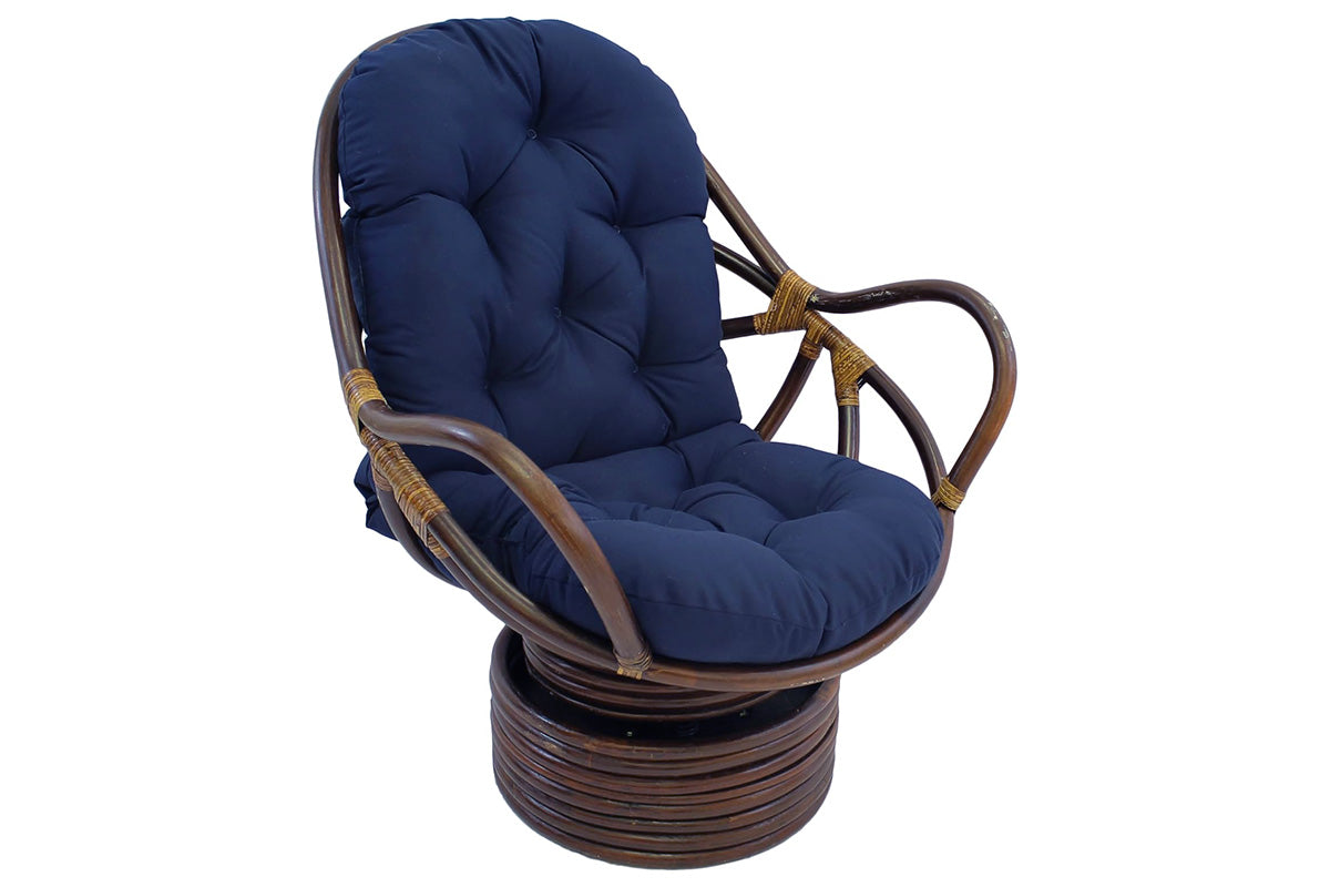Solid Twill Swivel Rocker Chair Cushion High Back Water Resistant Pad-Navy
