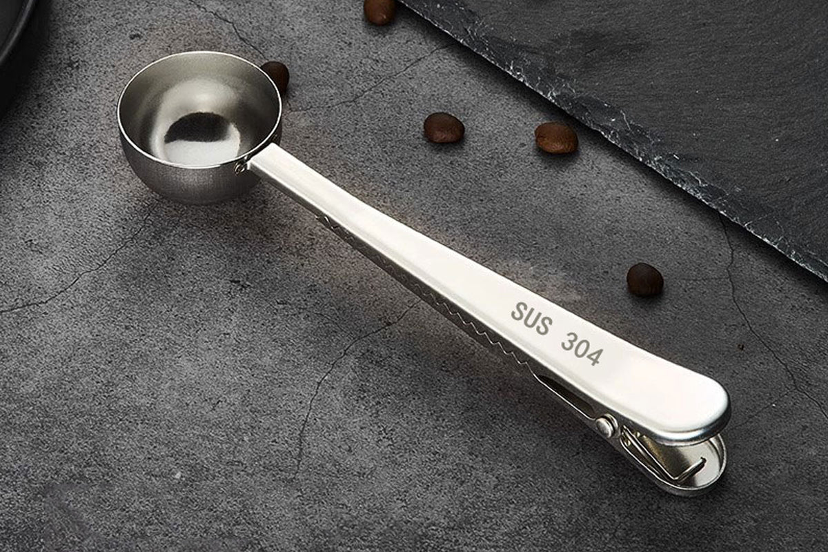 2-in-1 Coffee Scoop Bag Clip 304 Stainless Steel Spoon Bag Sealing Clip