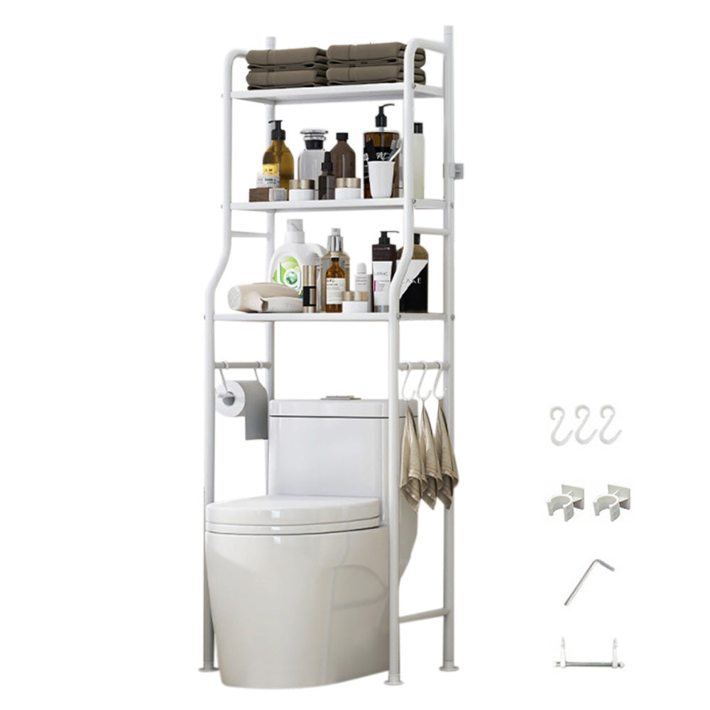 3 Tier Shelf Over Toilet Storage Rack With Paper Holder And Hooks