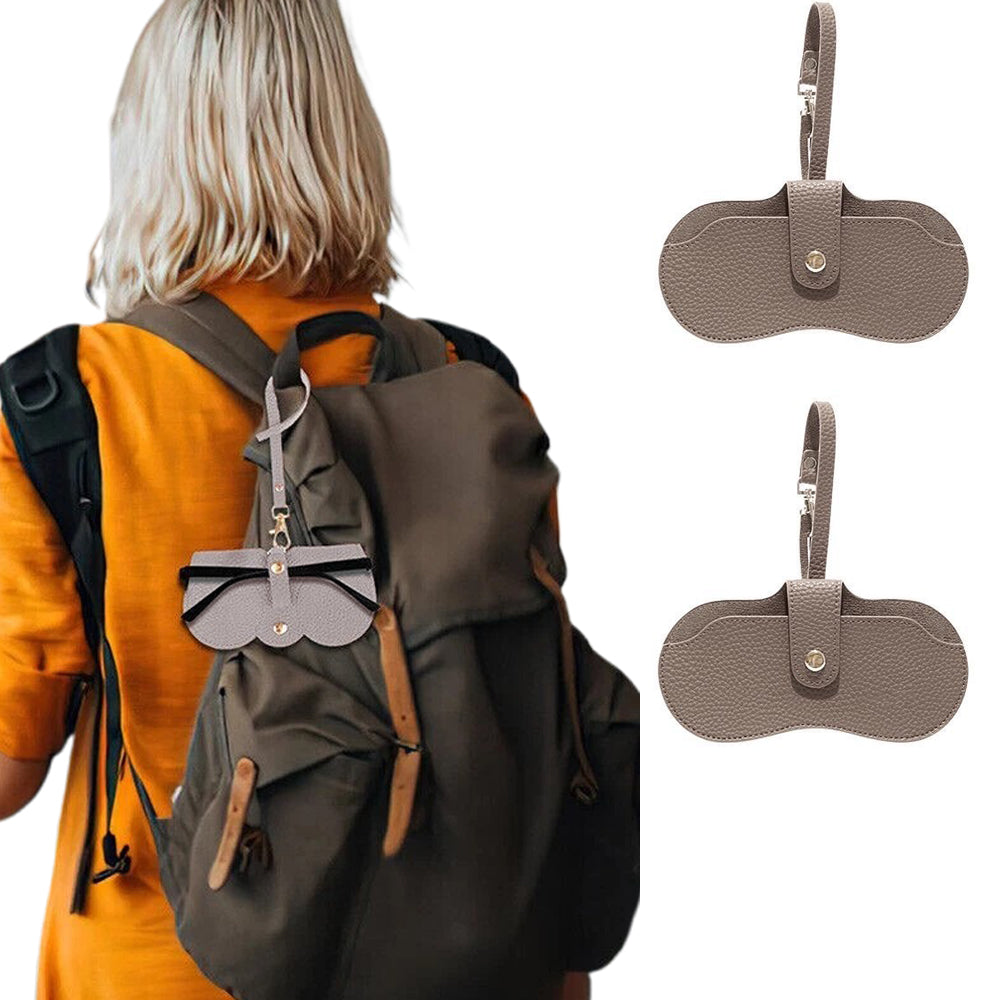 PU Leather Glasses Bag with Fleece Lining and Detachable Lanyard
