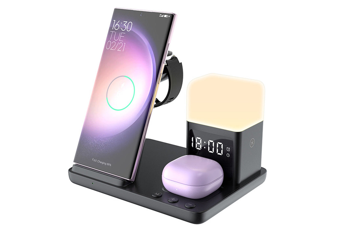 6 in 1 Charging Station with Alarm Clock Night Light for iPhone 16 15 Samsung S25 S24