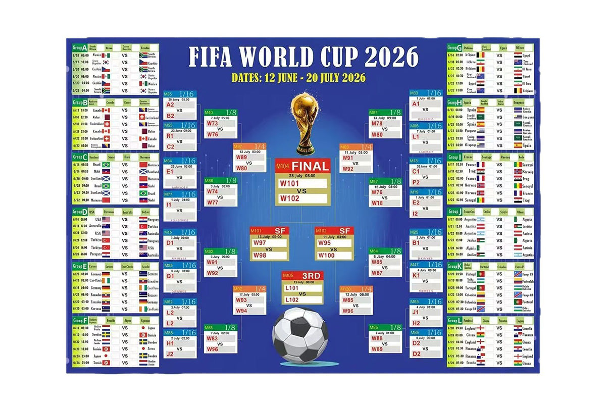 2026 Soccer World Cup Schedule Poster 2026 FIFA World Cup Fixtures Chart Wall Decor for Soccer Fans