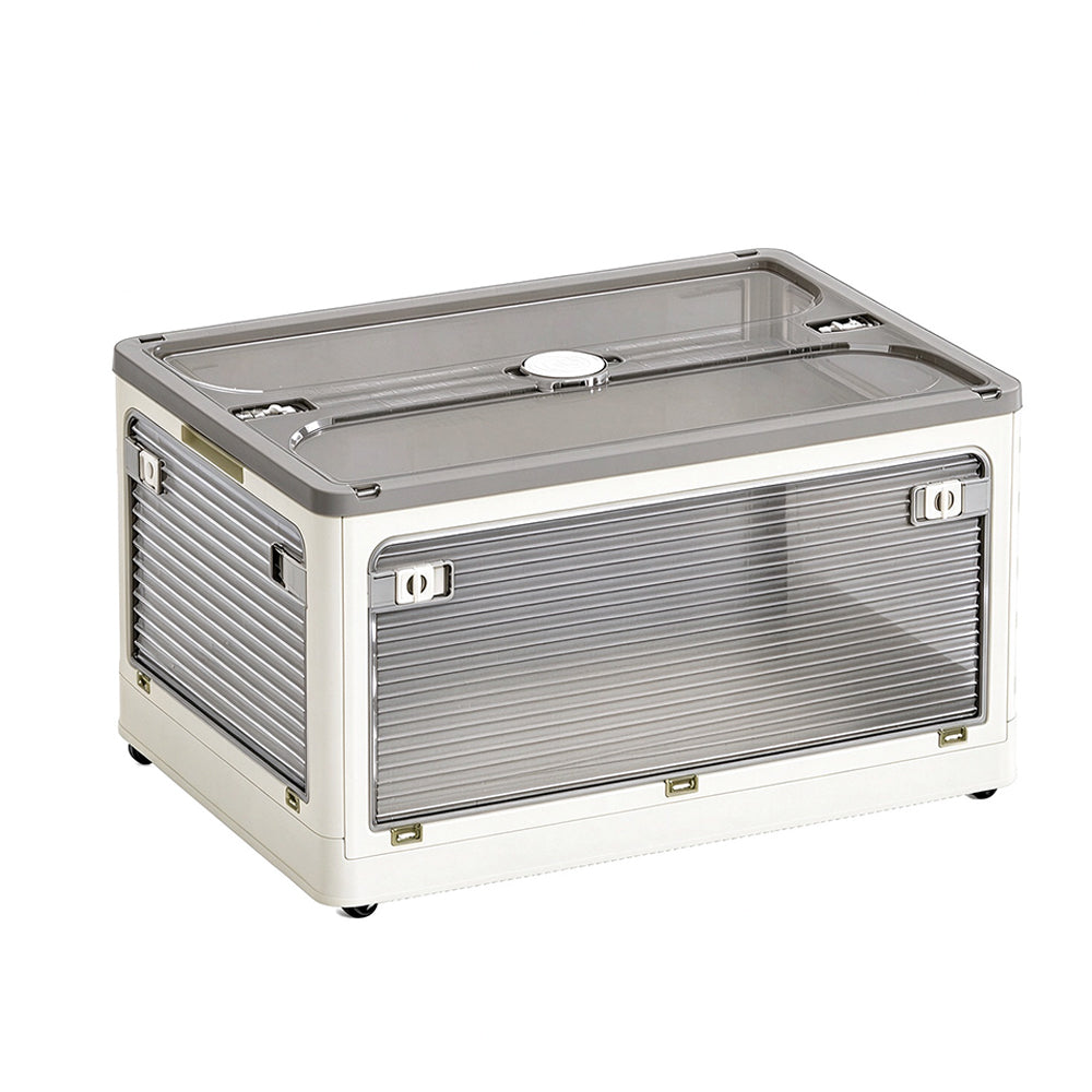 5 Door Transparent PP Foldable Storage Box with Wheels and Top Lid-White