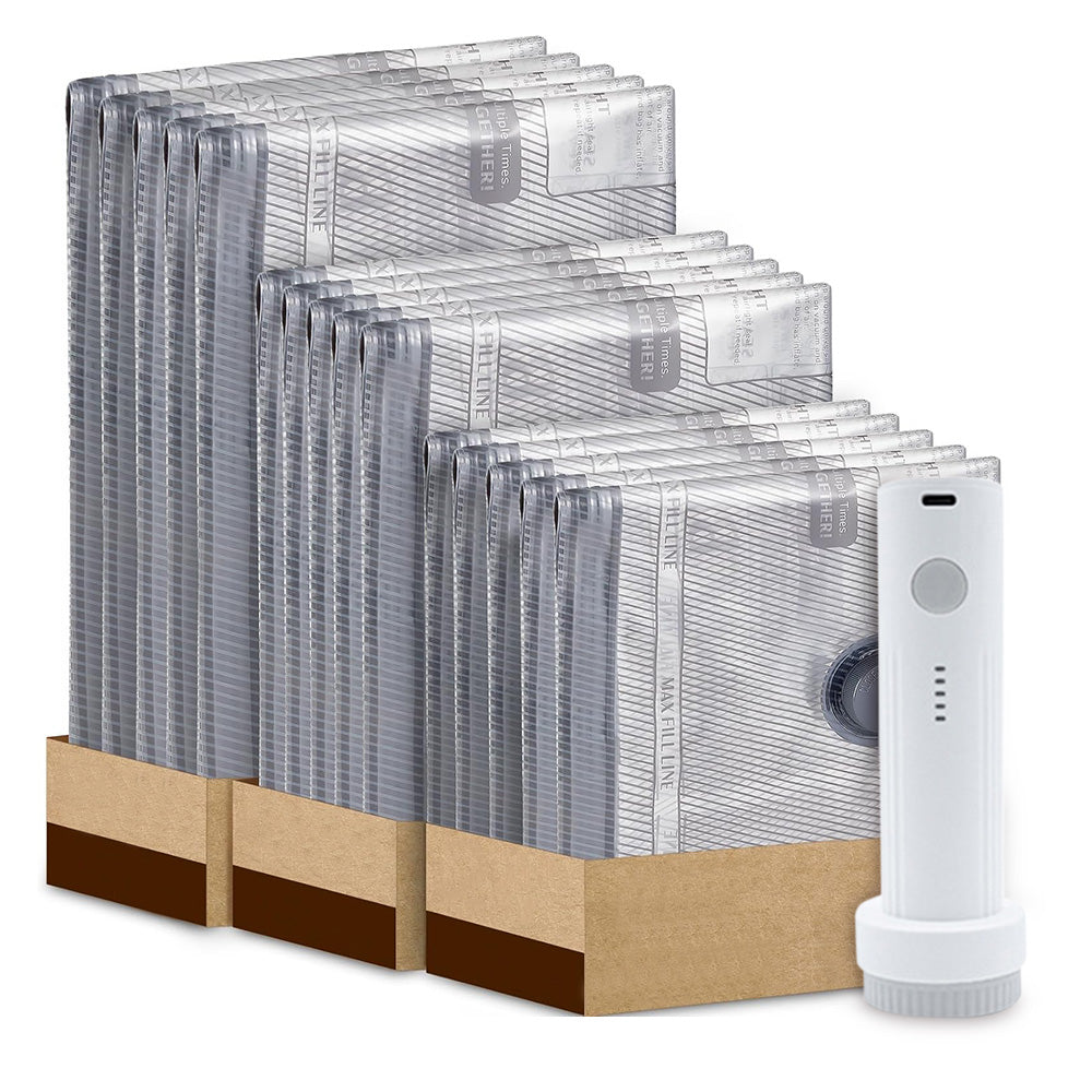 15Pcs Vacuum Bags for Travel with Rechargeable Air Pump Space Saver Compression Set