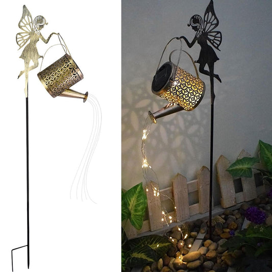 Iron Solar Garden Statues Outdoor Decor Fairy Figurine Light Stake-Kettle