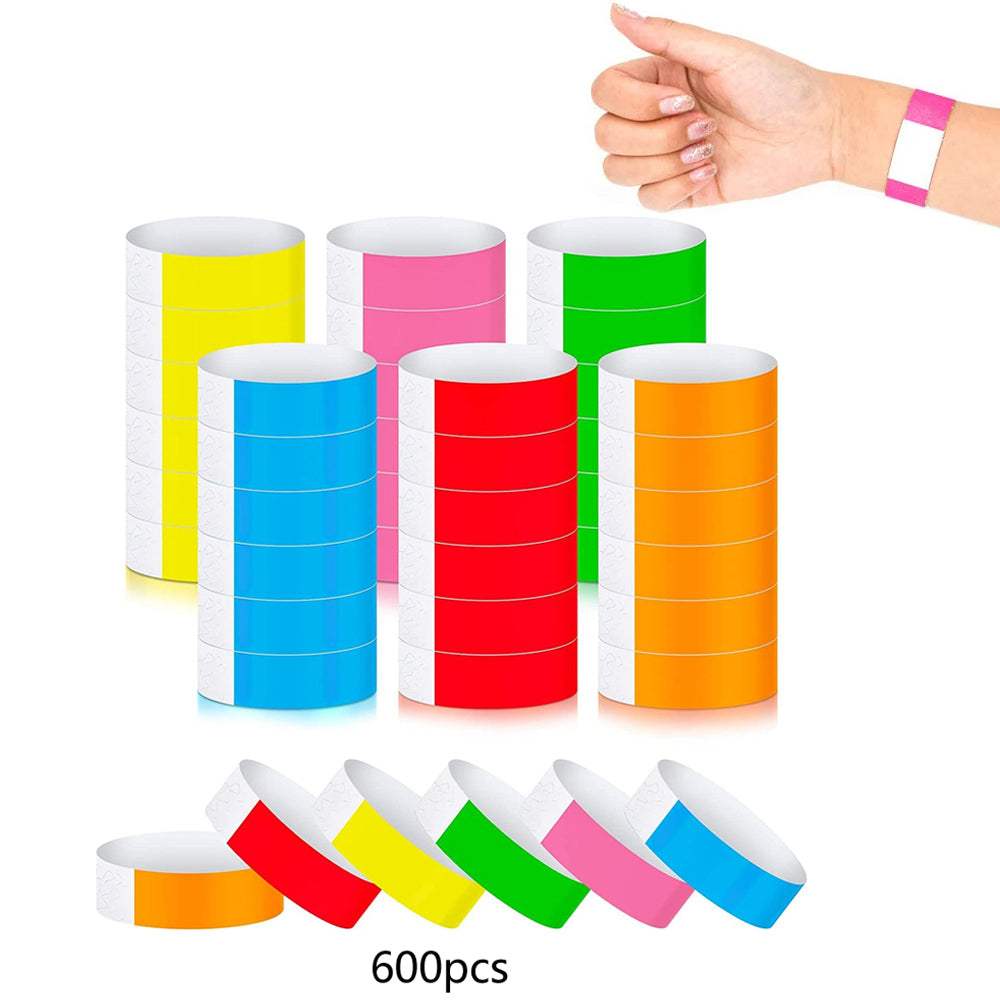 600Pcs Wristbands Water-Resistant ID Events Festivals Bands Colored Adhesive