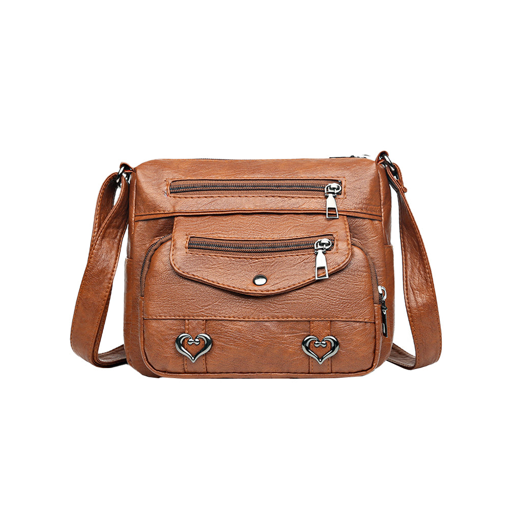 Retro Multi Pockets Crossbody Bag PU Leather Crossbody Shoulder Bag for Women