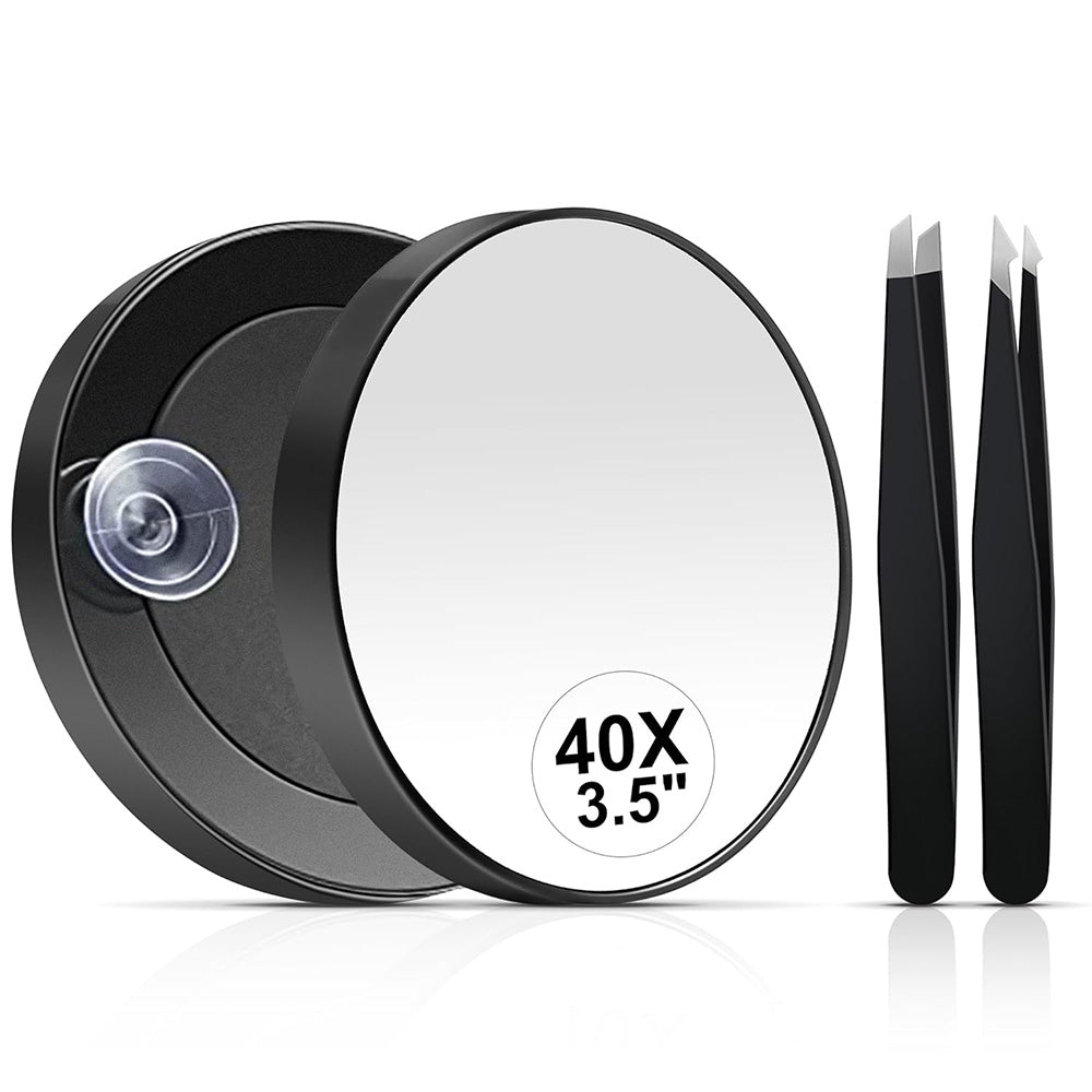 Magnifying Mirror Round Suction Cup Magnifier with Tweezers