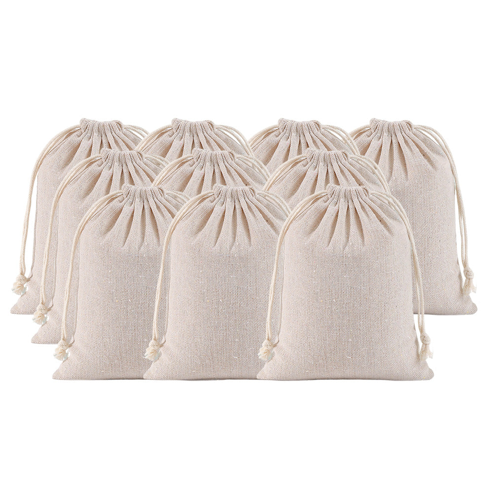 10 Pack Cotton Linen Drawstring Storage and Gift Bags in 2 Sizes