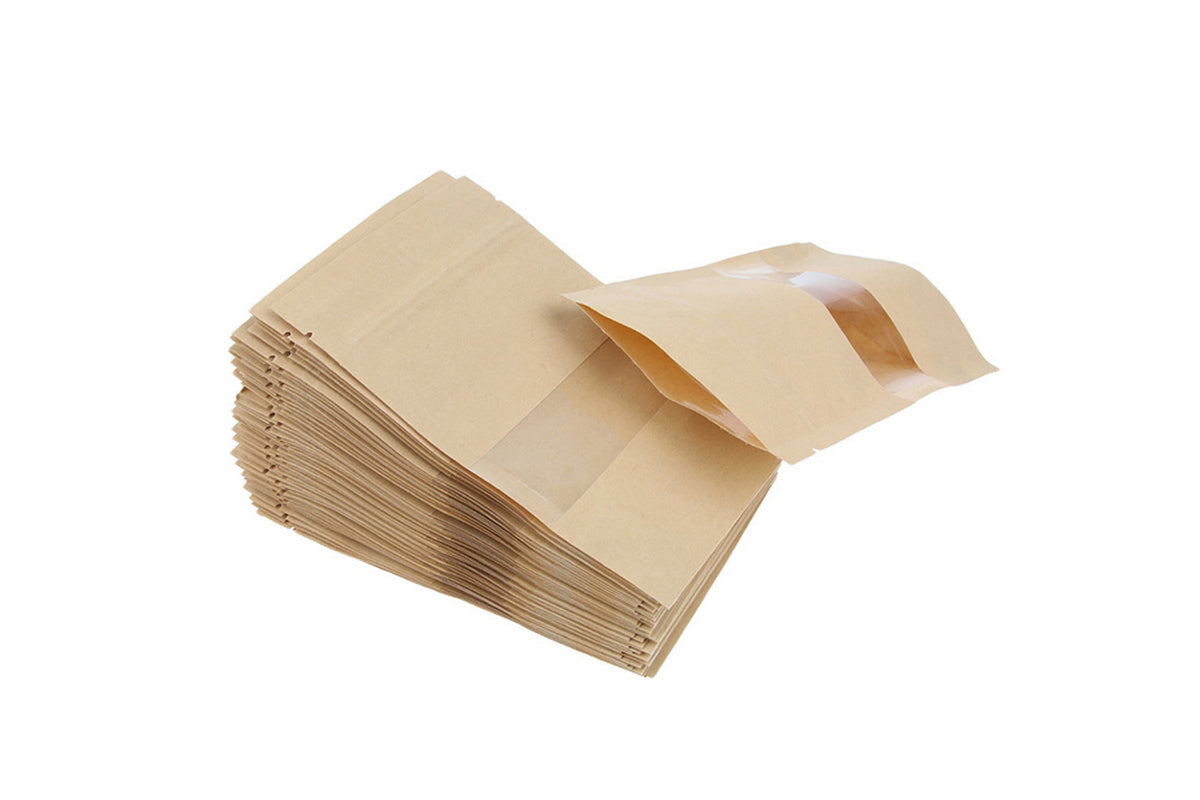 100Pcs 9x14cm Resealable Kraft Paper with Visible Window