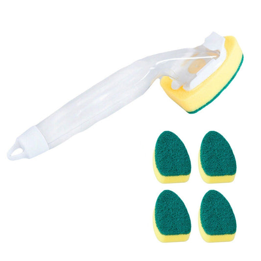 5Pcs Kitchen Soap Dispenser Sponge Brush with Handle Set-1 Handle+5 Sponge