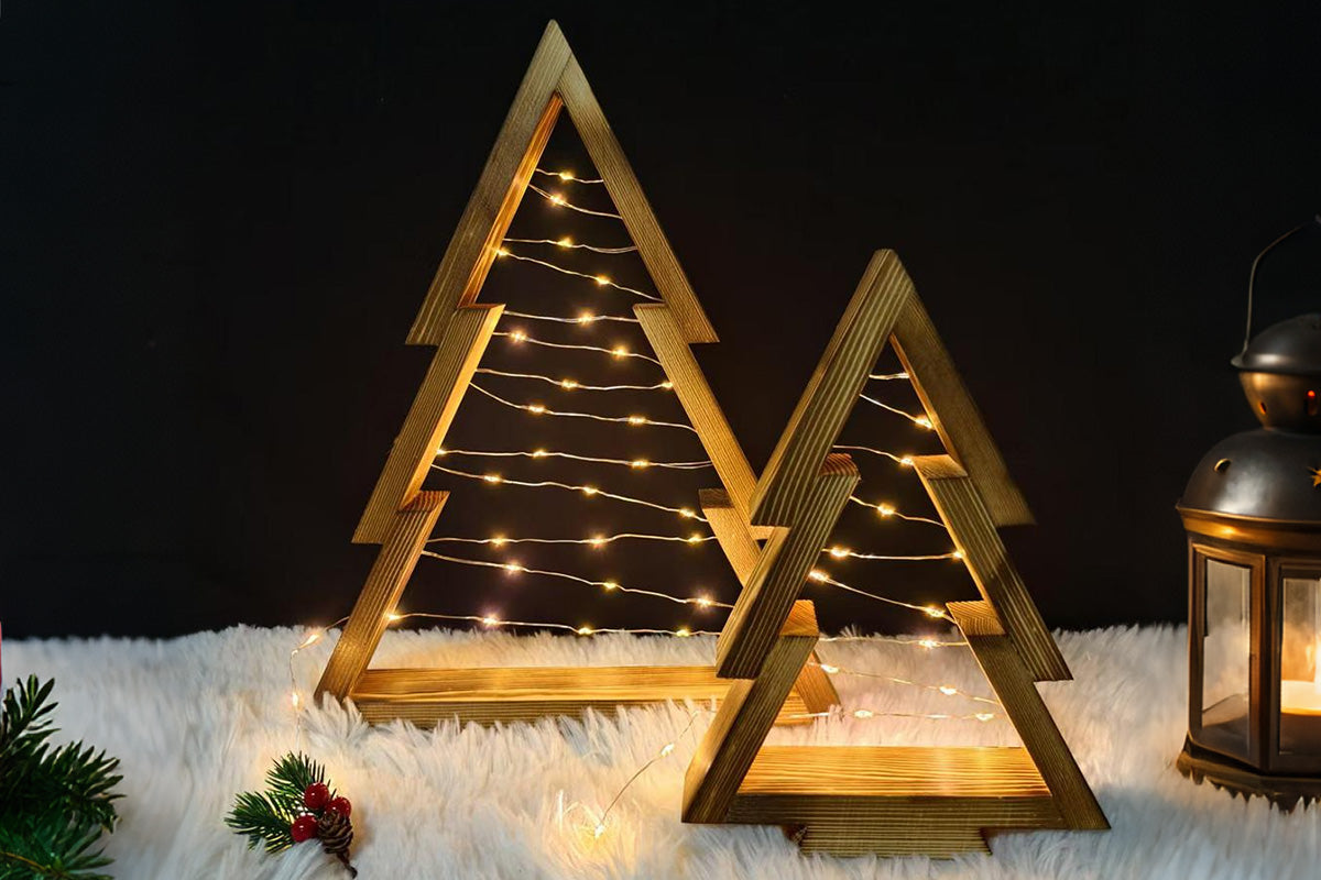 2Pcs Christmas Decor Lights Wooden Christmas Tree with Light Christmas Decorations