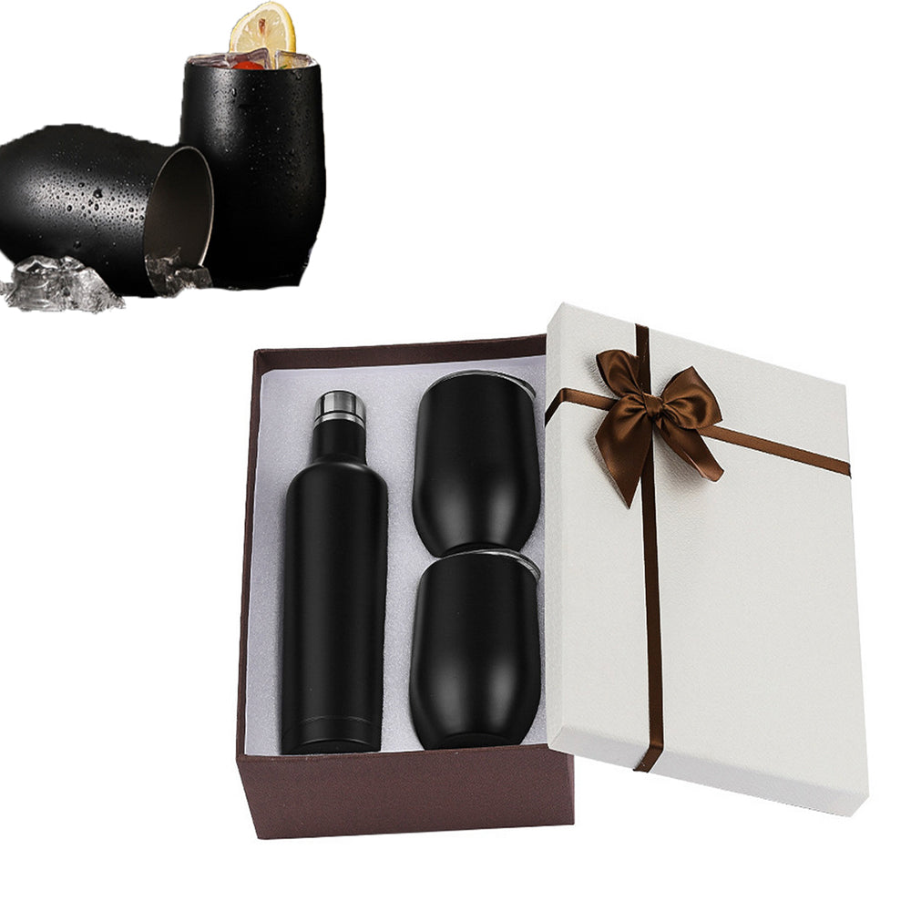 Stainless Steel Double Wall Insulated Wine Bottle with 2 Tumblers Set