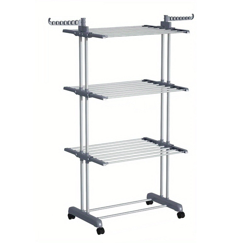 4 Tier Foldable Clothes Drying Rack with Wheels and Storage Hooks