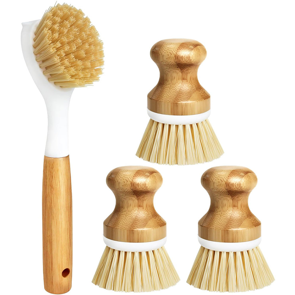 4 Piece Pot Cleaning Brush Set with Engineered Wood Handles for Cookware