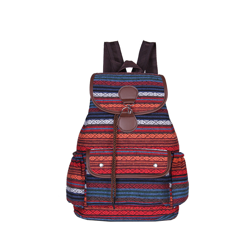 Boho Style Flap Drawstring Backpack