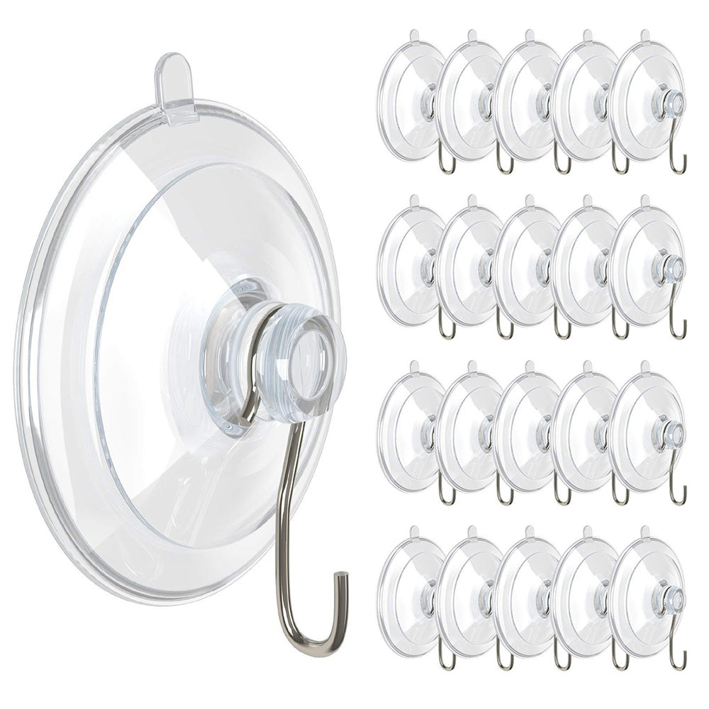 20 Pack Suction Cup Hooks Clear with Stainless Steel Hook Removable Reusable