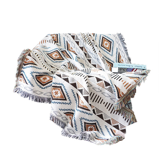 130x160cm Aztec Throw Blanket Bohemian Sofa Throw Blanket with Tassels