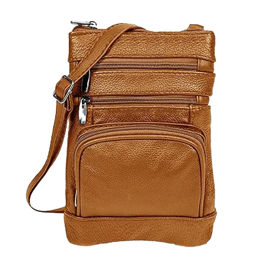 Womens Genuine Leather Multi-Pocket Crossbody Purse Bag