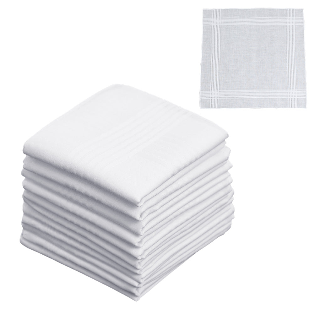 12 Piece Soft Cotton Handkerchiefs with Satin Border for Pocket and Travel