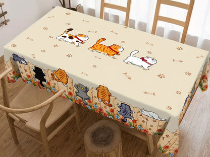 Cute Cat Tablecloth Dining Table Cover Polyester Tablecover