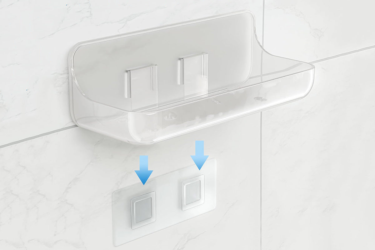 2Pcs Acrylic Adhesive Shower Caddy No Drill Wall Mount Organizer Storage Shelf