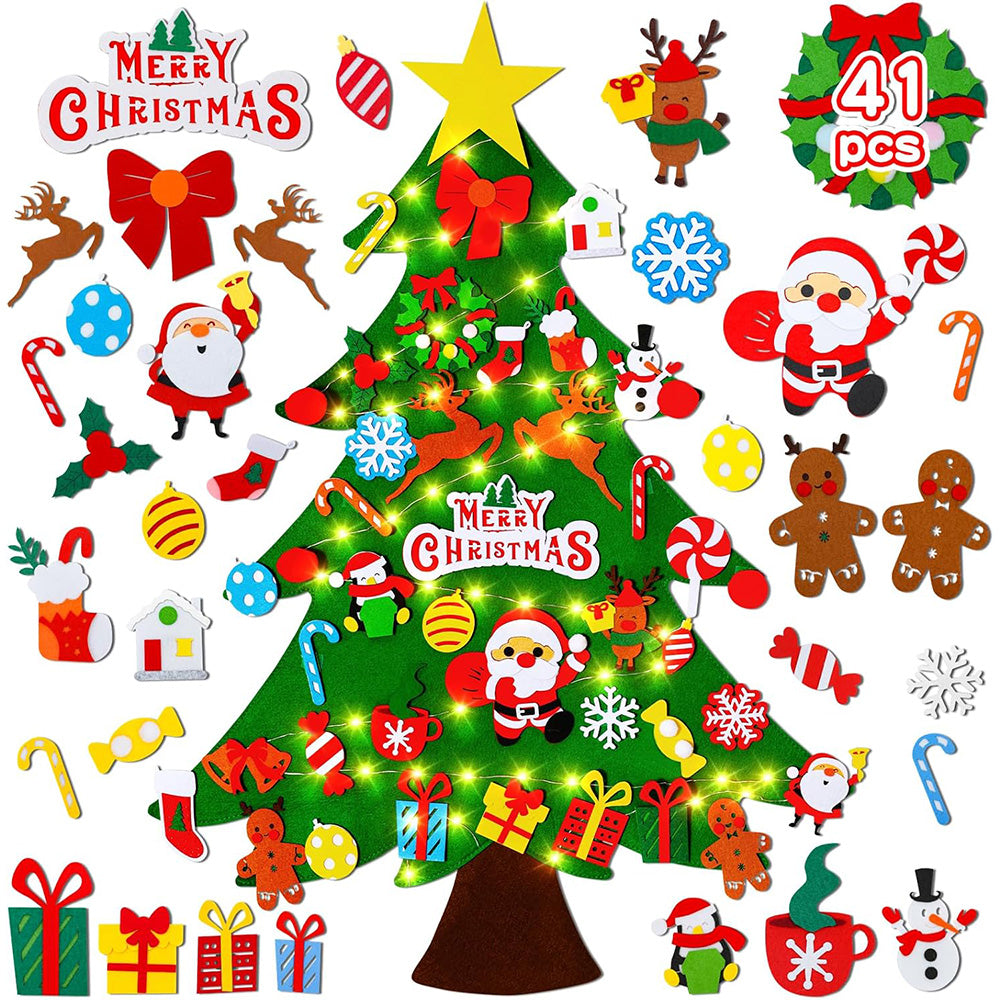 Felt Christmas Tree Set DIY Felt 41 Ornaments and LED String Lights