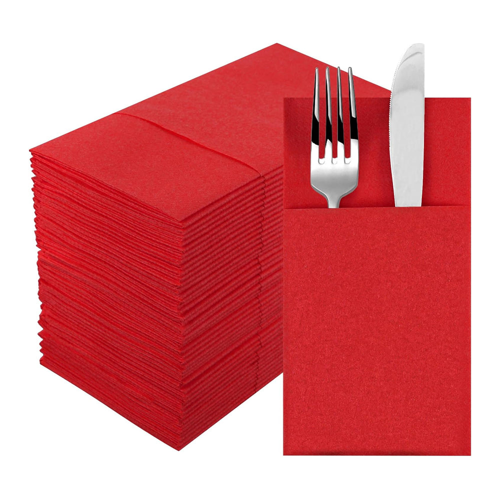 50 Pcs Disposable Linen-Feel Dinner Napkins with Bulit-in Flatware Pocket