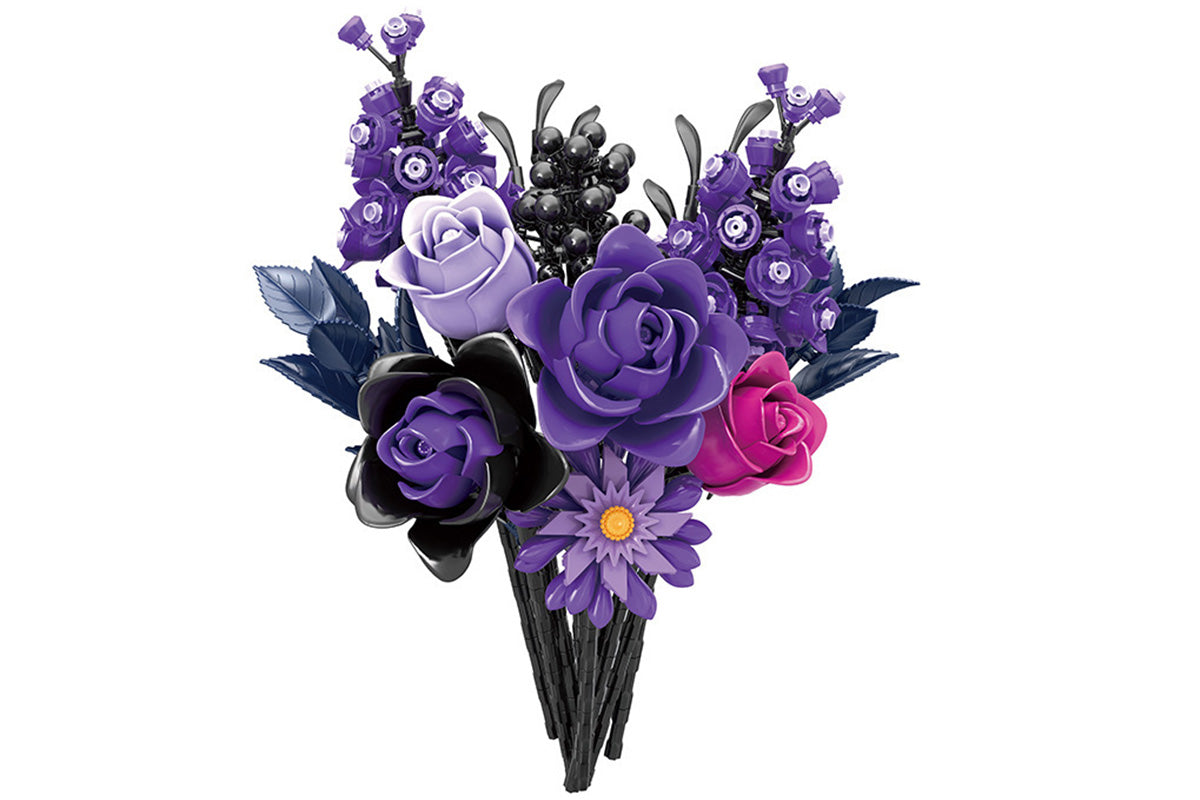 822PCS Purple Rose Bouquet Building Blocks DIY Assembly Set Birthday Gift Home Decoration