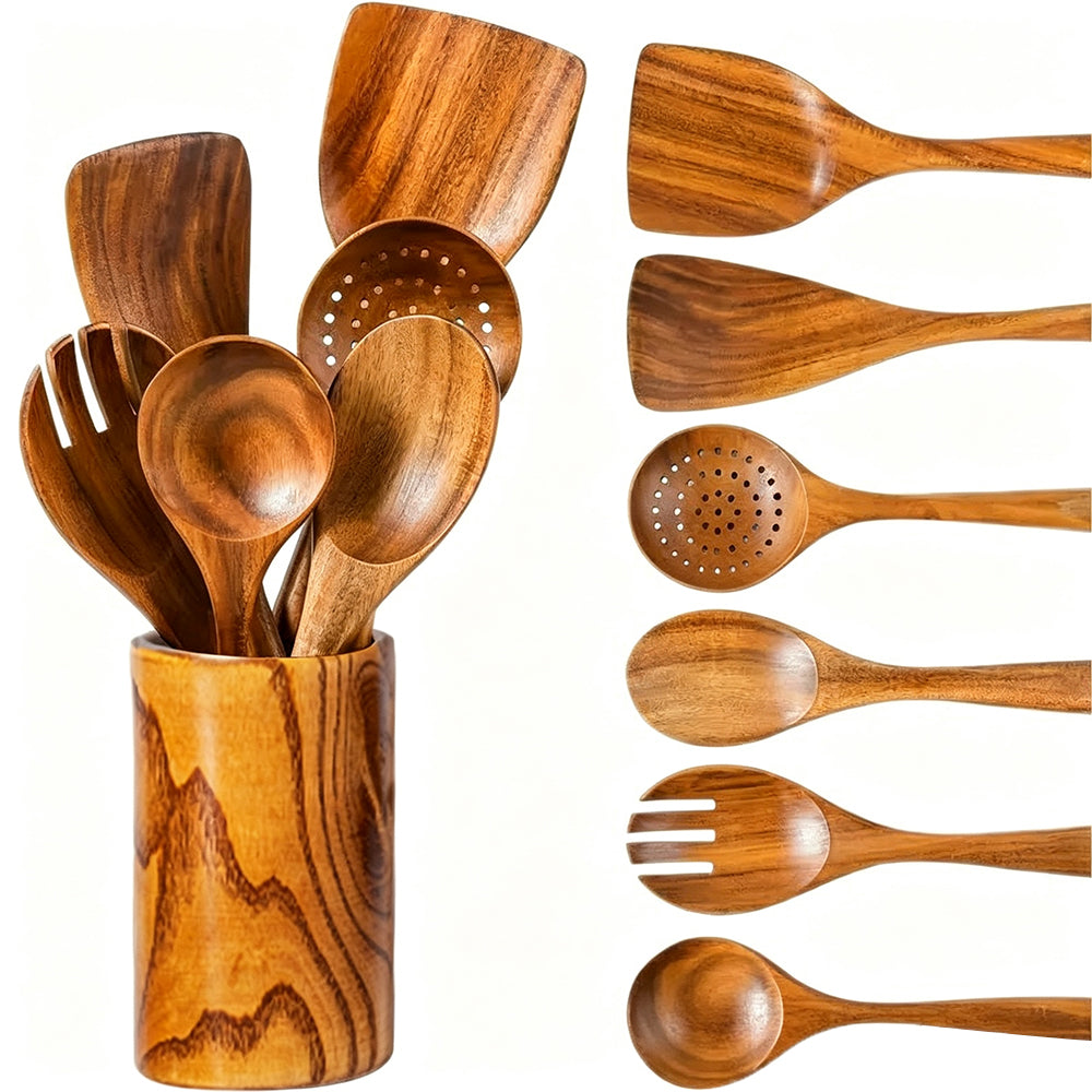 7 Piece Kitchen Utensil Cooking Spoon Set with Holder