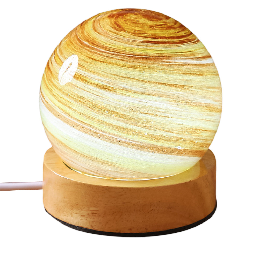 Planet Night Light with Wooden Base Crystal Ball 3 Color Dimmable LED
