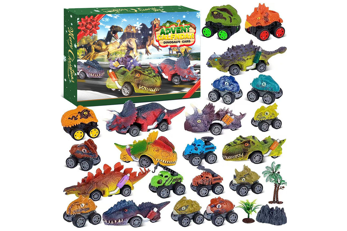 2025 Dinosaur Cars Advent Calendar Christmas Countdown Blind Box Pull Back Car Toy Set