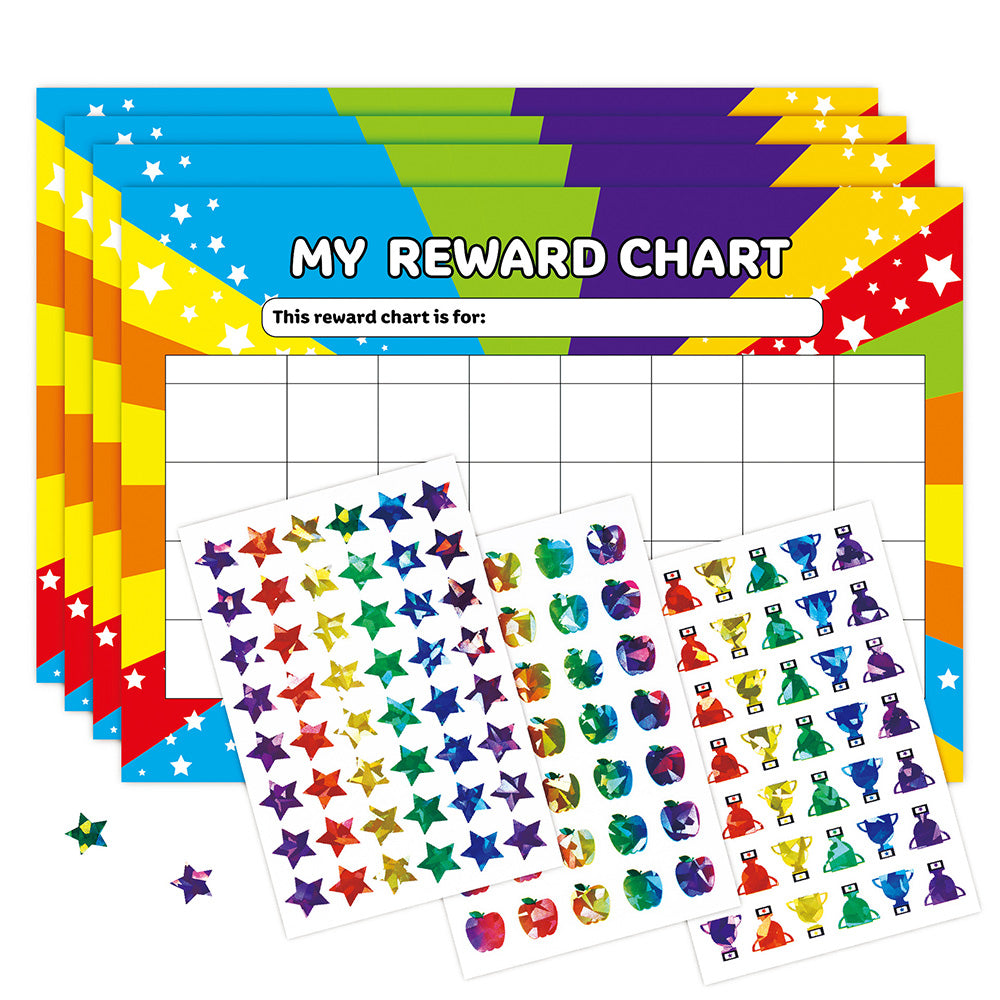 4 Pack Star Reward Chart with 3 Glitter Sticker Sheets Set Reusable Behaviour Chore