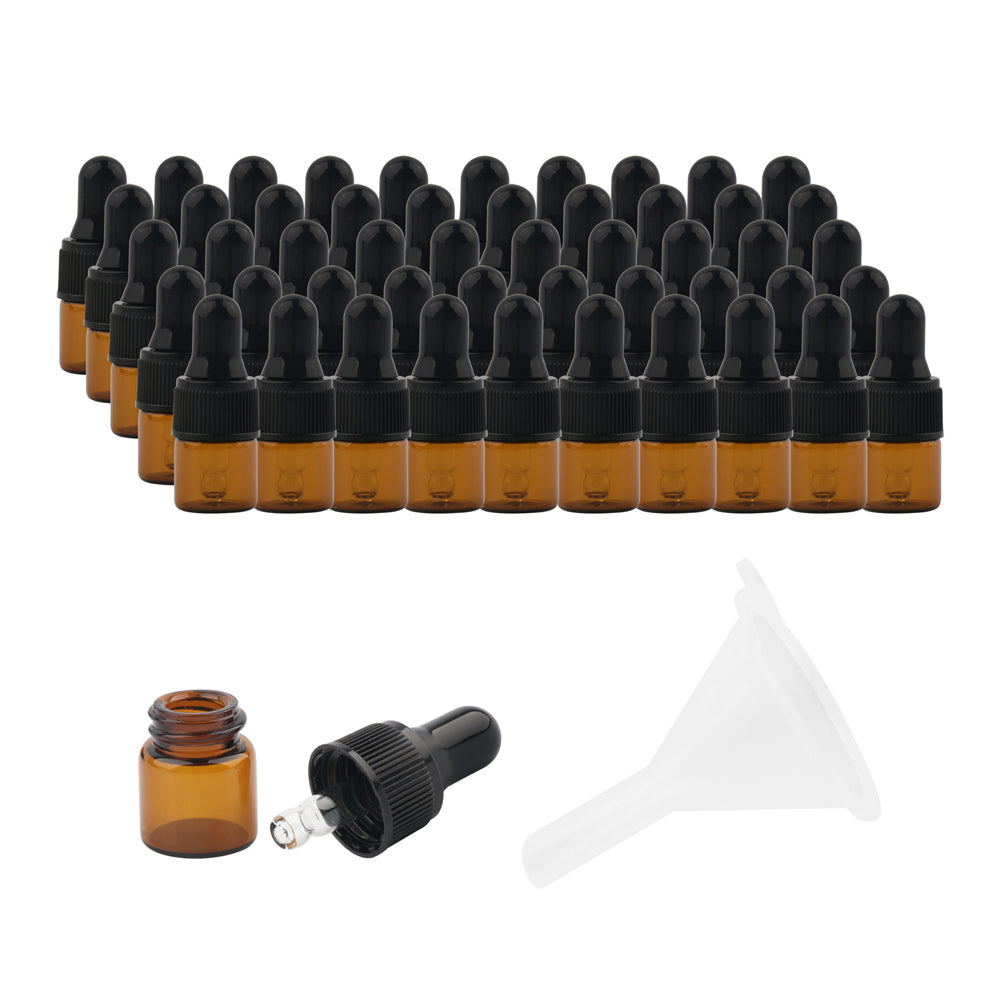 50Pcs 1/2ml Amber Glass Dropper Bottle with Funnel