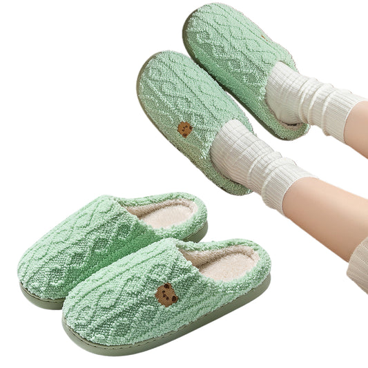 Winter Plush Slippers Soft Indoor Warm Slippers with Anti Slip Sole and Bear Design-Green