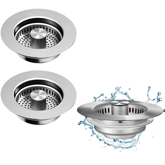 2Pcs Stainless Steel Pop Up Sink Strainer Kitchen Bathroom Waste Plug Filter Drain Stopper