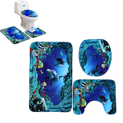 3Pcs Non-Slip Rug Bath Mat Bathroom Contour Toilet Seat Lid Cover Set