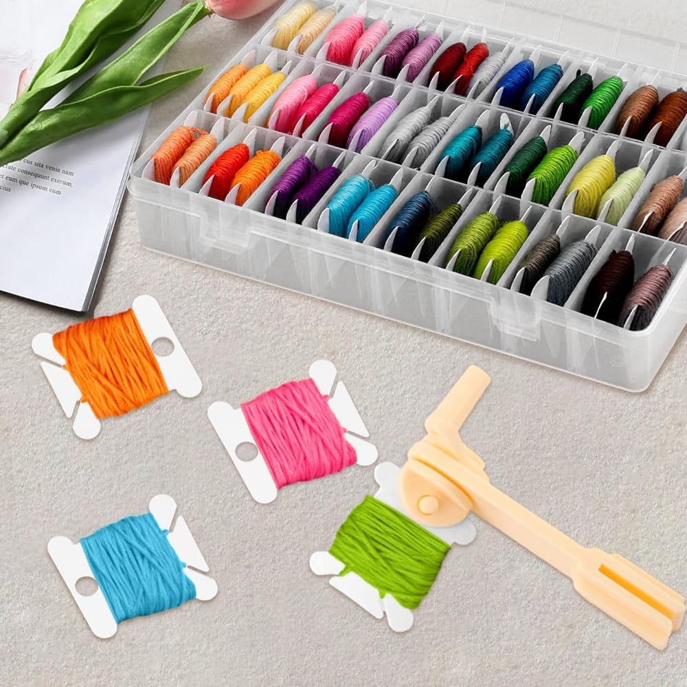 Embroidery Thread Organiser Set with 1 Winder 100 Bobbins Compact Thread Storage Box for Sewing Storage
