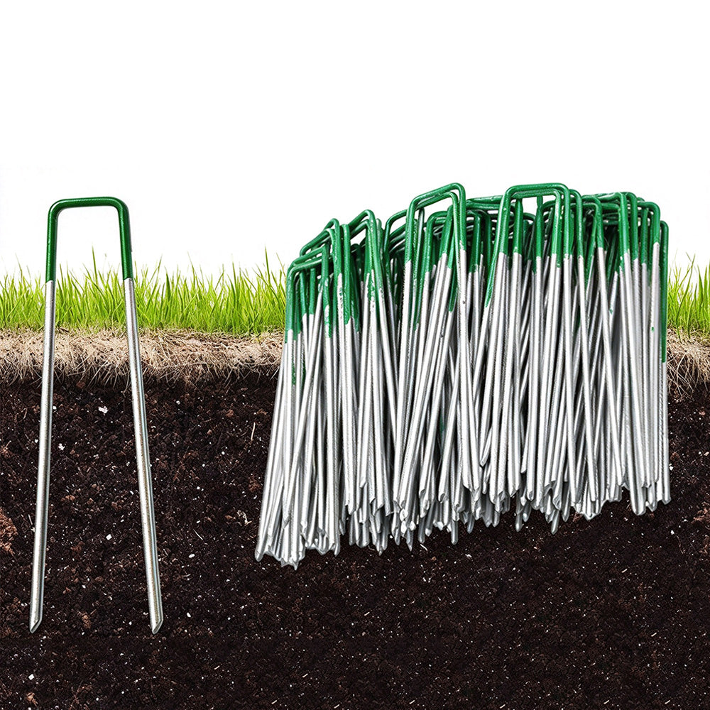 100 Pack 15cm Galvanized U Shaped Garden Landscape Staples