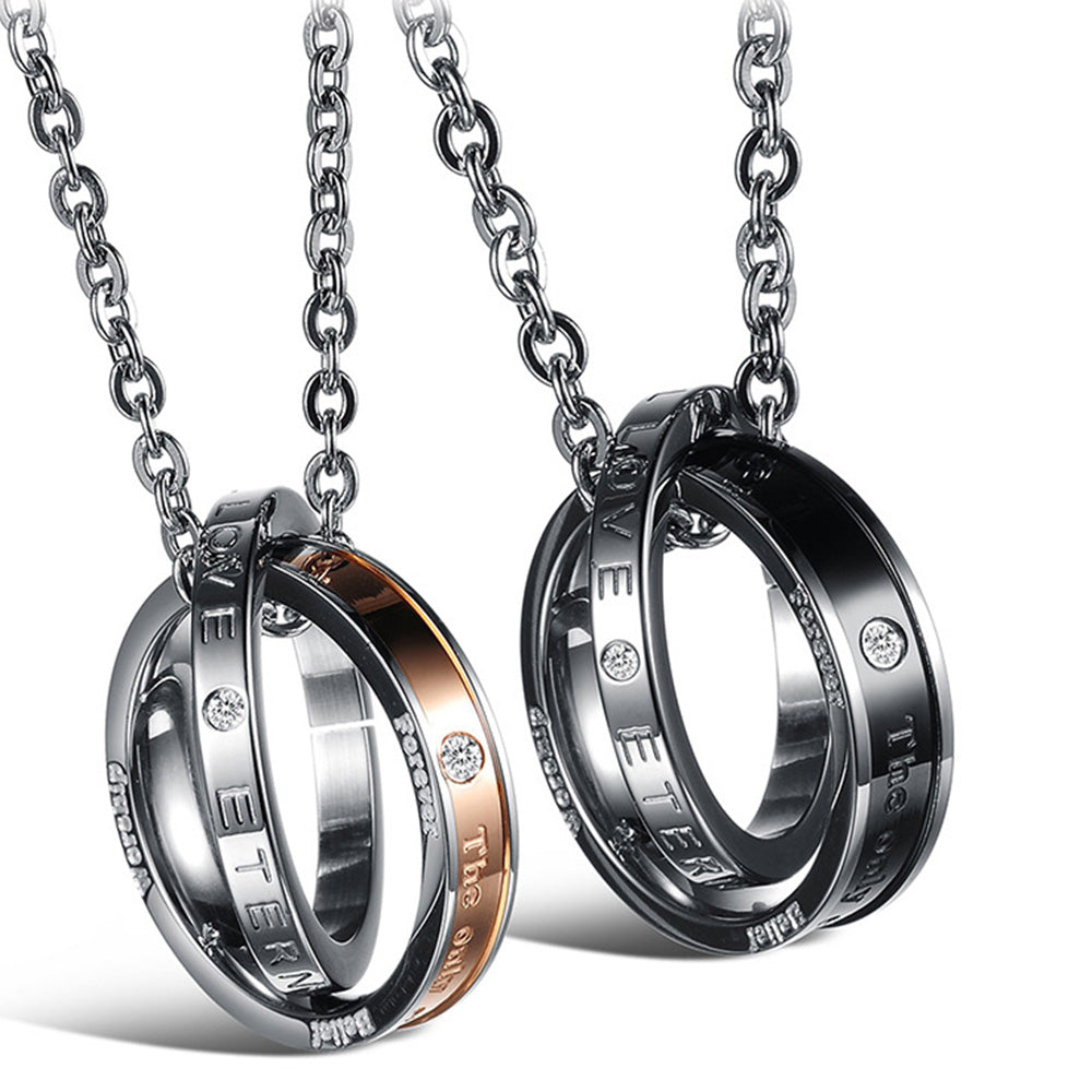 Eternal Love Interlocking Ring Couples Pendant Necklace His and Hers